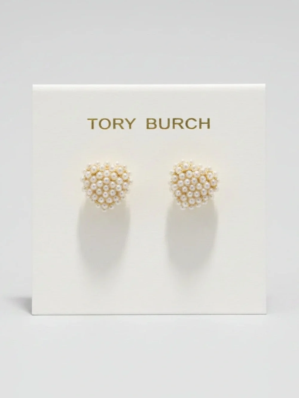 Tory Burch Pearl Cluster Heart Stud Earrings in Cream and Gold